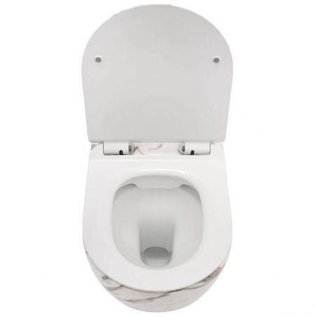 Vas Wc Ego-Carlo Slim Lava Mat Rimless, finisaj marmura, capac Duroplast, ceramica sanitara, montaj suspendat, 49x37 cm