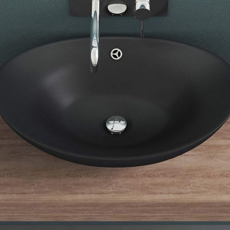 Lavoar EGO 818, Negru, mat, 59x38.3 cm, montaj pe blat, ceramica sanitara, cu preaplin