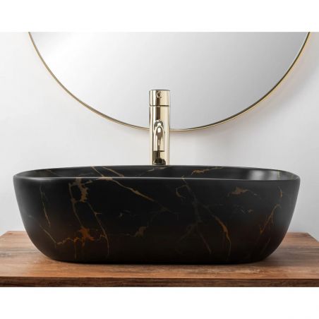 Lavoar EGO Belinda Marble, Negru, mat, 46.5x33 cm, montaj pe blat, ceramica sanitara