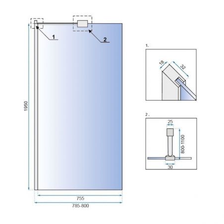 Perete dus AERO, sticla securizata 8 mm, tratament Easy Clean, intre 80 si 120 cm latime