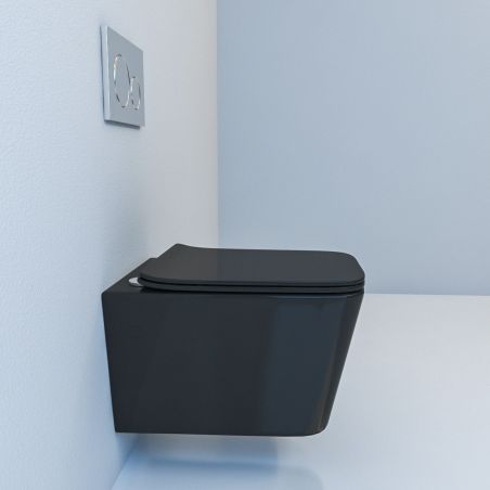 Vas WC EGO Alfonso Rimless, Negru mat, Power Colour, montaj suspendat, capac duroplast slim soft-close inclus