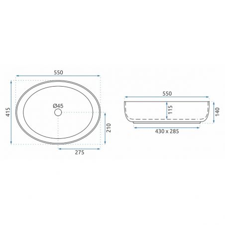 Lavoar EGO Queen, Alb, 55x41.5 cm, montaj pe blat, ceramica sanitara