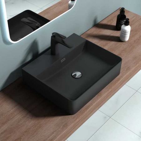 Lavoar Ego 201, Antracit Mat, 42, 50, 60 x 42 cm, montaj pe blat sau suspendat, cu o gaura de baterie, ceramica sanitara