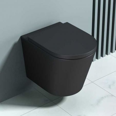 Vas wc Ego-A108, Negru Mat,51.5x35.5 cm, montaj suspendat, capac inclus Soft-Close