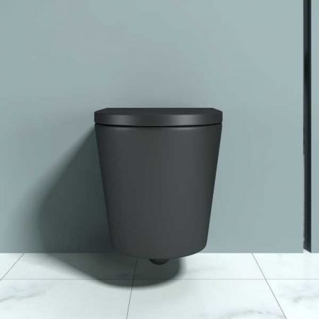 Vas wc Ego-A108, Negru Mat,51.5x35.5 cm, montaj suspendat, capac inclus Soft-Close