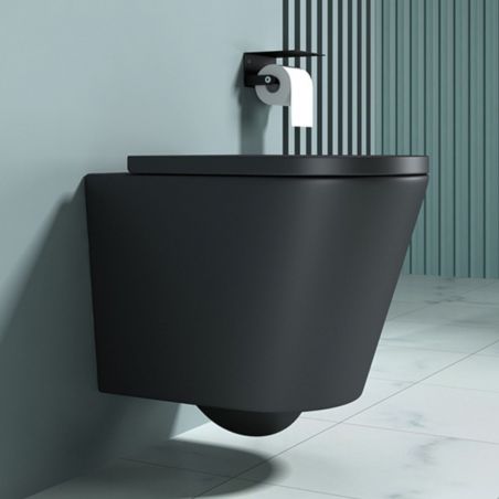 Vas wc Ego-A108, Negru Mat,51.5x35.5 cm, montaj suspendat, capac inclus Soft-Close