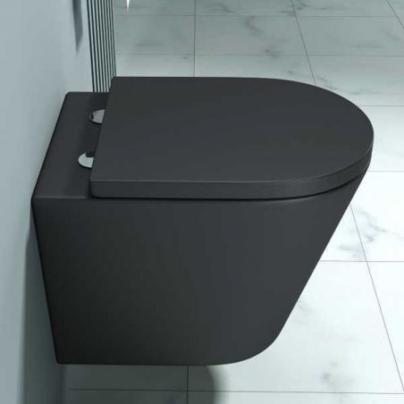 Vas wc Ego-A108, Negru Mat,51.5x35.5 cm, montaj suspendat, capac inclus Soft-Close