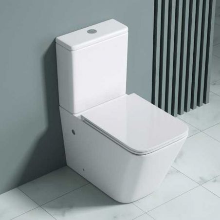 Vas wc Ego-S112T Rimless, rezervor inclus, 67x37 cm, Alb, ceramica sanitara, capac cu inchidere Soft Close