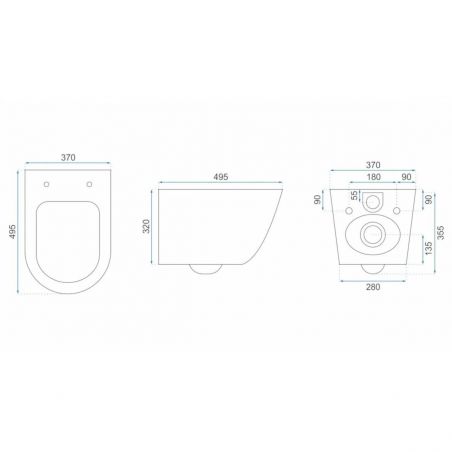 Vas Wc EGO Carlo Rimless Flat Aiax, Shiny, Alb, lucios, 49.5x37 cm, montaj suspendat, capac Duroplast, ceramica sanitara