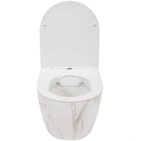 Vas Wc EGO Carlo Rimless Flat Aiax, Shiny, Alb, lucios, 49.5x37 cm, montaj suspendat, capac Duroplast, ceramica sanitara