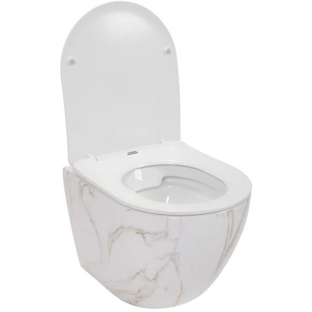 Vas Wc EGO Carlo Rimless Flat Aiax, Shiny, Alb, lucios, 49.5x37 cm, montaj suspendat, capac Duroplast, ceramica sanitara