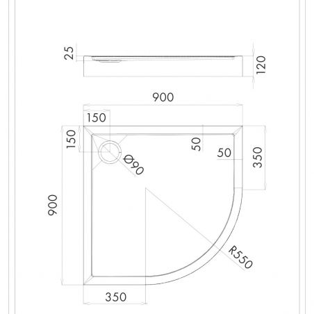 Cadita dus  OMNIRES CAMDEN semirotunda, inaltime 12 cm, Alb lucios,acril sanitar, 80x80 sau 90x90 cm