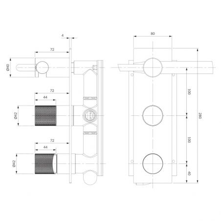 Baterie dus OMNIRES CONTOUR, Auriu, finisaj periat PVD, duze silicon Easy Clean, montaj incastrat