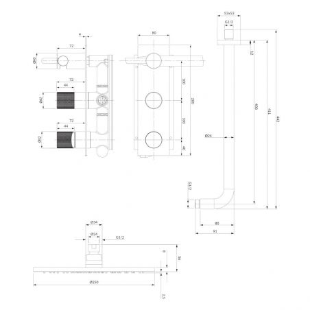 Sistem de dus OMNIRES CONTOUR, Auriu, finisaj periat PVD, duze silicon Easy Clean, montaj incastrat