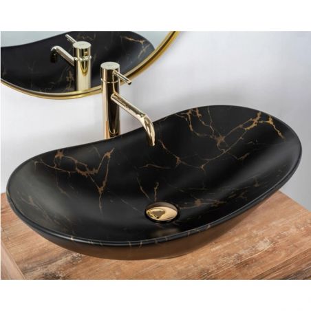 Lavoar EGO Royal Marble Black Mat, Easy Clean, 60x36 cm, montaj pe blat, ceramica sanitara