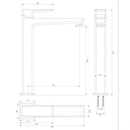 Baterie lavoar OMNIRES PARMA, finisaj periat PVD, Nichel, perlator, montaj pe blat