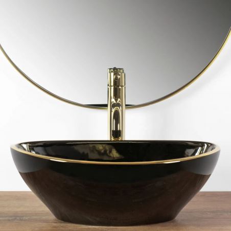 Lavoar EGO Sofia Black Gold Edge, 41x34.5 cm, montaj pe blat, ceramica sanitara