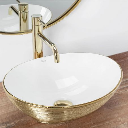 Lavoar EGO Sofia Gold Brush, Auriu, 41x34.5 cm, montaj pe blat, ceramica sanitara