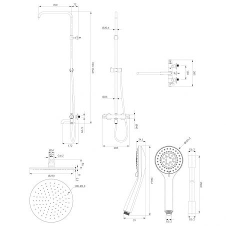 Sistem de dus si cada OMNIRES Y, termostat, finisaj Negru, dus mana 5 functii, racire corp baterie Safe Touch, montaj perete