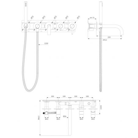 Baterie cada OMNIRES Y, 5 gauri, finisaj periat PVD, Auriu, duze silicon Easy Clean, montaj incastrat in perete