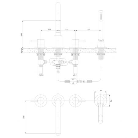 Baterie cada OMNIRES Y, finisaj periat, Grafit, 4 gauri, perlator, duze silicon Easy Clean, montaj pe cada