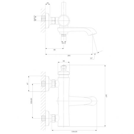 Baterie cada OMNIRES ARMANCE VINTAGE, finisaj periat Cupru, perlator, montaj pe perete