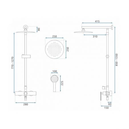 Sistem de dus Aldi Chrome, Crom, cap dus 25x25 cm, Anti Calcar, montaj pe perete