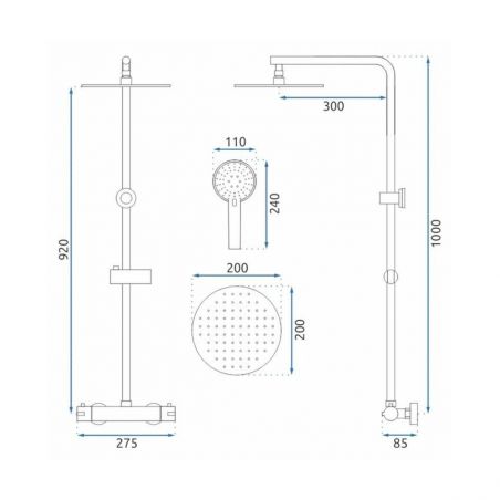 Sistem de dus Bliss, Crom, cu termostat, Anti Calcar, montaj pe perete