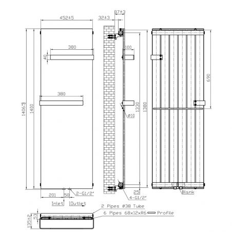 Calorifer Ego-Aphrodite, radiator Portprosop din otel, Antracit, 140-160-180 x 45 cm