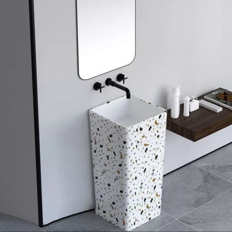 Lavoar stativ Bufon Napoli Terrazo, 40x40x82 cm, montaj pe podea, ceramica sanitara