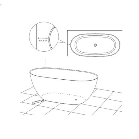 Cada de baie OMNIRES OVO M+, Alb lucios, 160x75x50, Compozit Roca Dolomit, izolare termica, freestanding