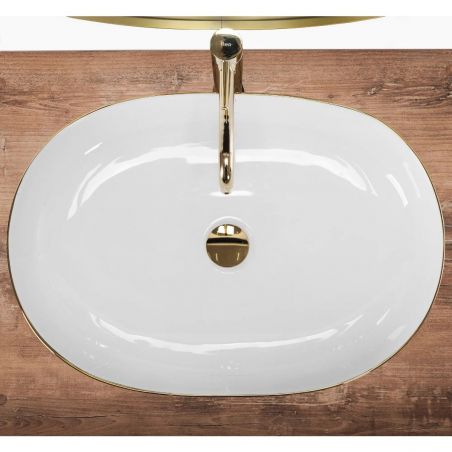 Lavoar EGO Cleo Gold Edge, Alb lucios,  60.5x41 cm, montaj pe blat, ceramica sanitara