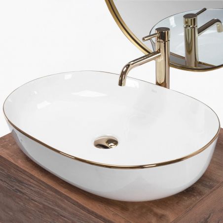 Lavoar EGO Cleo Gold Edge, Alb lucios,  60.5x41 cm, montaj pe blat, ceramica sanitara