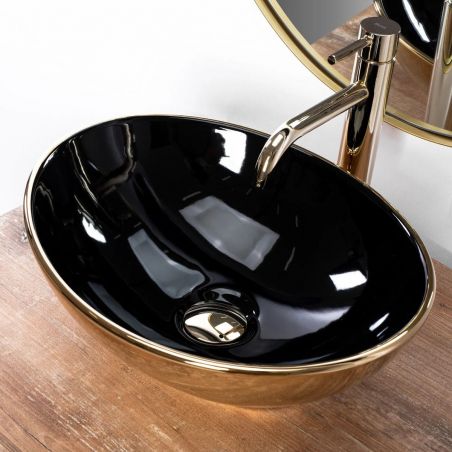 Lavoar EGO Sofia Black Gold, negru auriu, 41x34.5 cm, montaj pe blat, ceramica sanitara