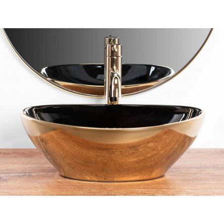 Lavoar EGO Sofia Black Gold, negru auriu, 41x34.5 cm, montaj pe blat, ceramica sanitara