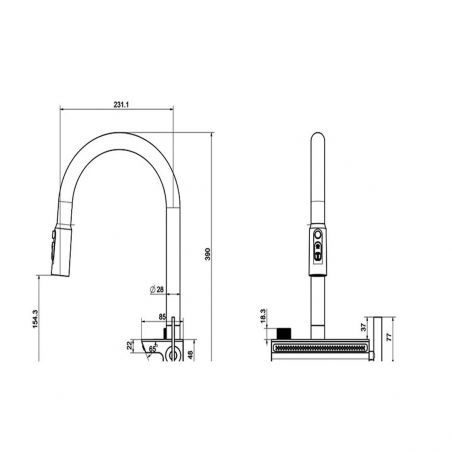 Baterie bucatarie, Display Digital Hidroelectric cu Cascada, dus extractabil, pipa rotativa 360 de grade, Gun grey, Ingrid