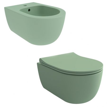Vas WC EGO Michael Rimless, 49x36 cm, Verde Mint Mat, Power Colour, montaj suspendat, capac duroplast soft-close easy off