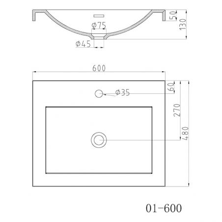 Lavoar EGO 01, Antracit mat, dimensiuni: 60 sau 100 cm, montaj incastrat, compozit marmura, cu gaura baterie