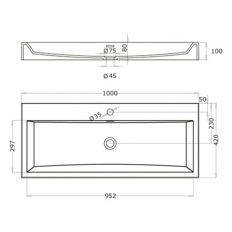 Lavoar EGO 06, Antracit mat, dimensiuni: 76.5 sau 100 cm, montaj pe blat sau suspendat, compozit marmura, cu gaura baterie