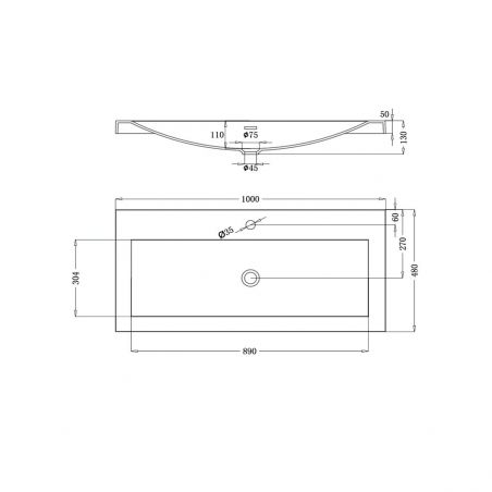 Lavoar EGO 01, Antracit mat, dimensiuni: 60 sau 100 cm, montaj incastrat, compozit marmura, cu gaura baterie