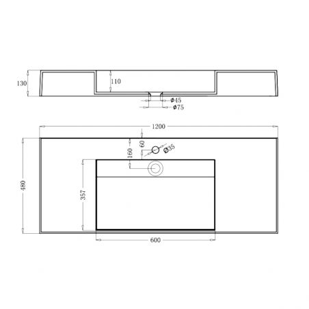 Lavoar EGO 12 , Alb, 120x48 cm, compozit marmura, montaj pe blat sau suspendat, scurgere mascata