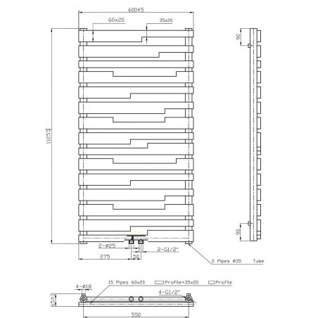 Calorifer Antracit, 112x60 cm, 662 W, 15 elementi, radiator Portprosop din otel, Emir