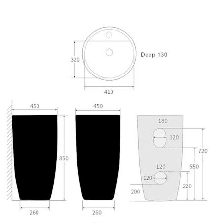 Lavoar stativ Fida, Alb, 45x45x85 cm, montaj pe podea, ceramica sanitara