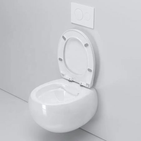 Vas wc, montaj suspendat, Rimless,  Alb Lucios, 47x45 cm, ceramica santiara, capac duroplast cu Soft Close, Roli