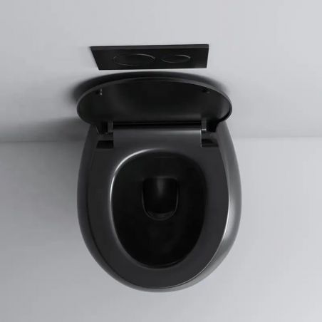 Vas wc, montaj suspendat, Rimless, Negru Mat, Power colour, 47x45 cm, ceramica santiara, capac duroplast cu Soft Close, Roli
