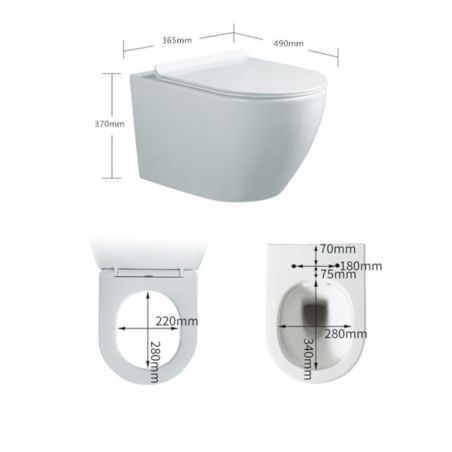 Vas Wc, Granit Lucios, Rimless, 49x36 cm, montaj suspendat, capac Duroplast, ceramica sanitara, Ben