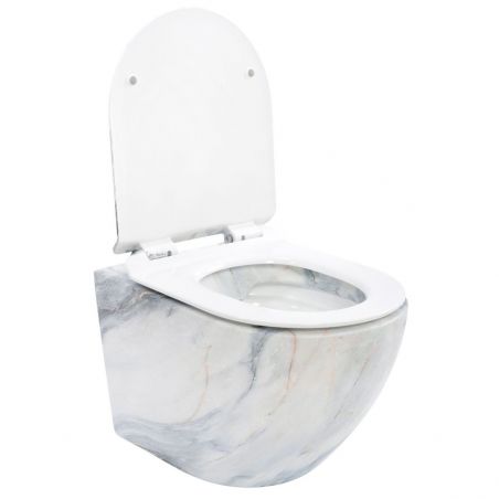 Vas Wc, Granit Lucios, Rimless, 49x36 cm, montaj suspendat, capac Duroplast, ceramica sanitara, Ben