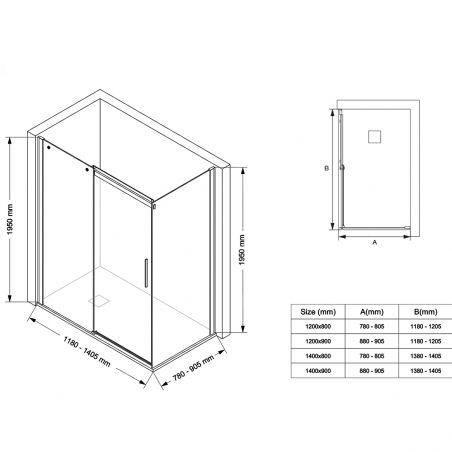 Cabina dus, perete fix si usa glisanta, sticla securizata de 8 mm, dimensiuni 80-90 x 120-140 cm, profil Negru mat, Giorgio