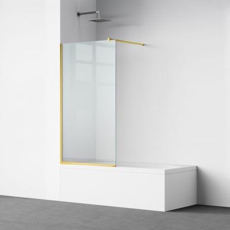 Paravan cada, fix, transparent, profile Auriu Mat, sticla securizata 8 mm, 80-90x150 cm , Nora