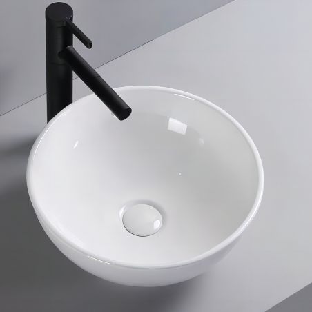 Lavoar, Alb Lucios, diametru 41.5 cm, ceramica sanitara, montaj pe blat, Leona